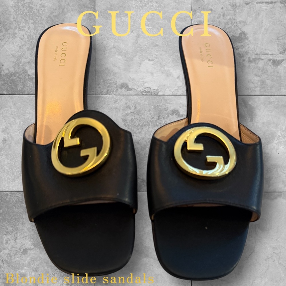Gucci Black and Gold Slide Sandals
